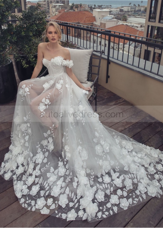 Beaded Ivory Floral Blossom Tulle Wedding Dress